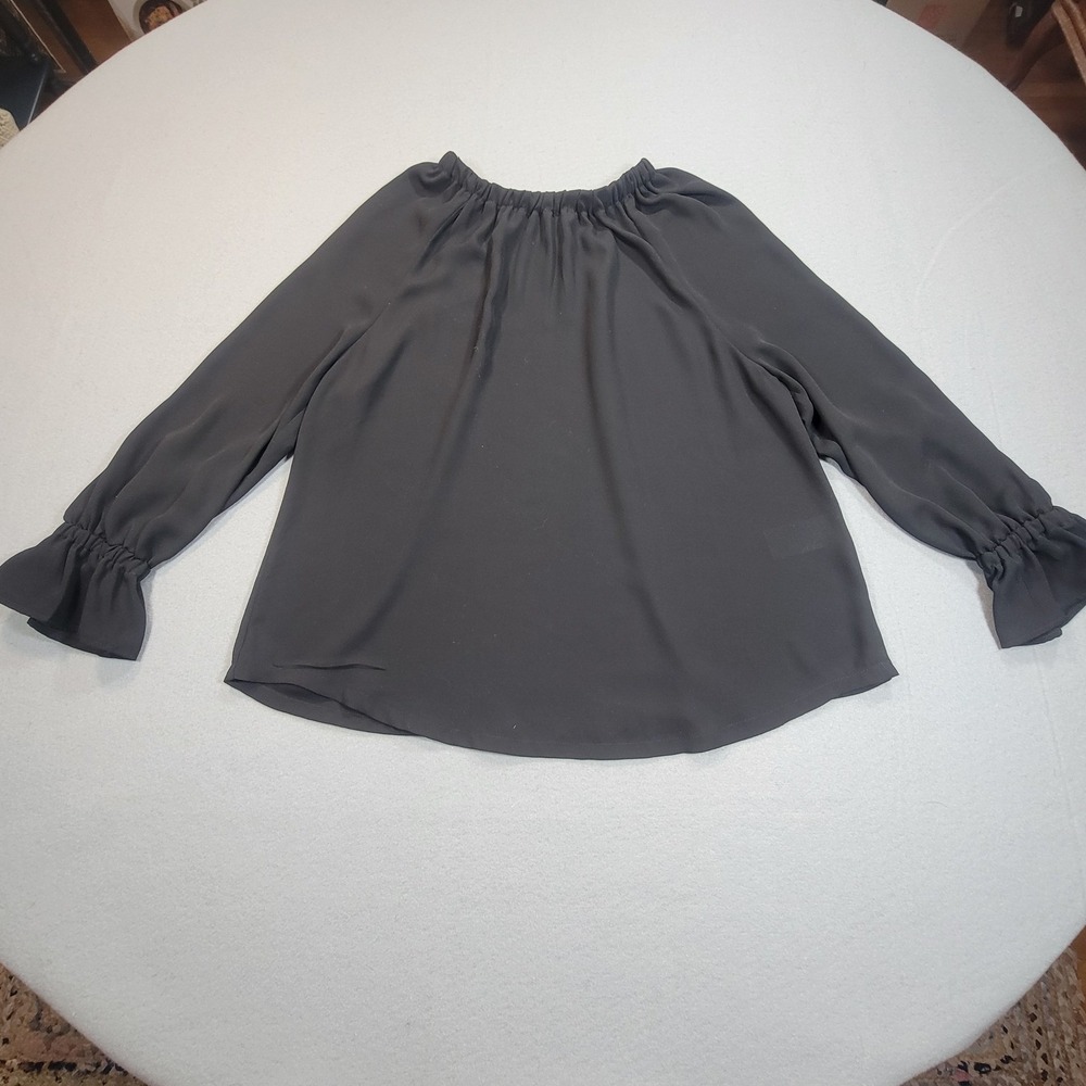 Banana‎ Republic Blouse Black Gathered Neck Long Sleeve Career Women's Medium